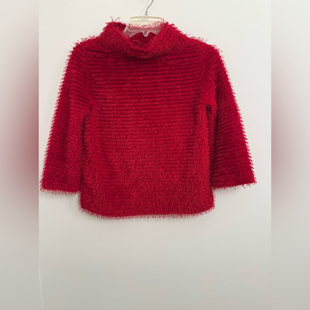 Vince Camuto Eyelash Textured Mock Neck Sweater in Tulip Red.